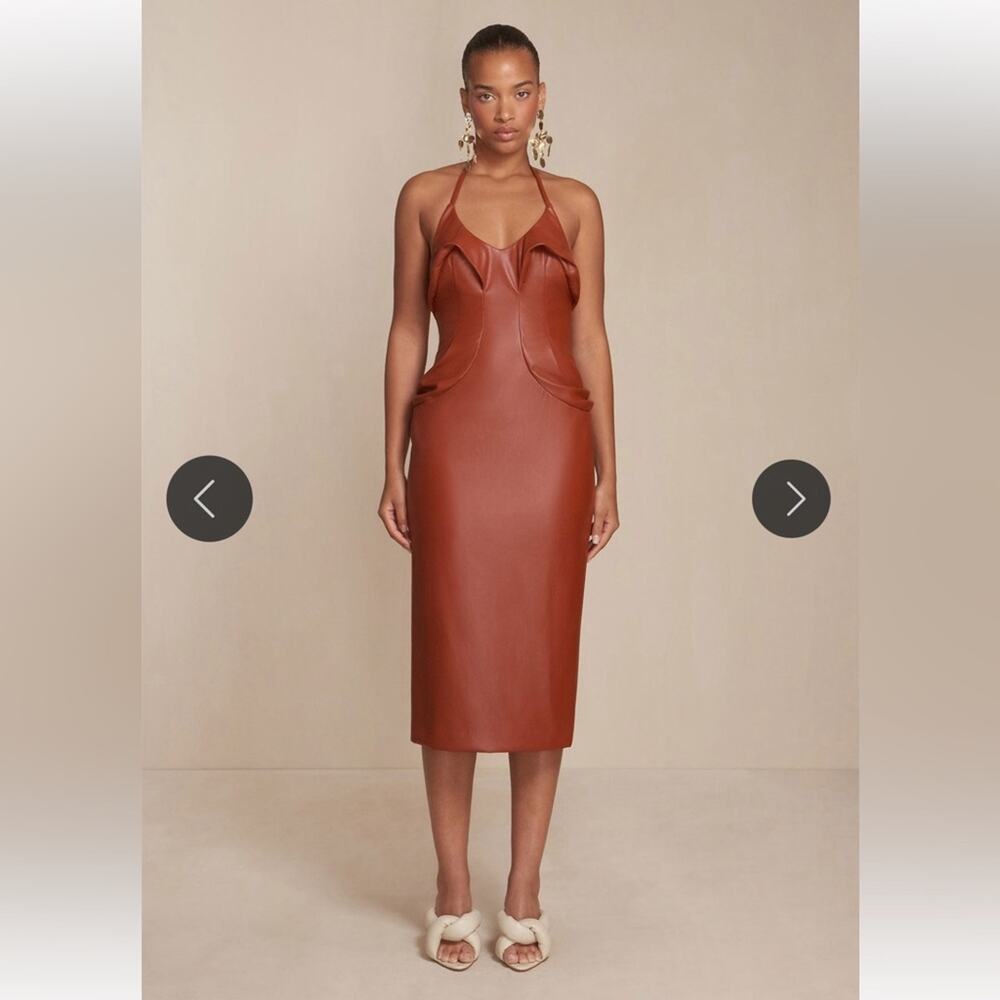 cult gaia zahora brown faux leather halter style sculptural bust detail dress 10 - Picture 12 of 12